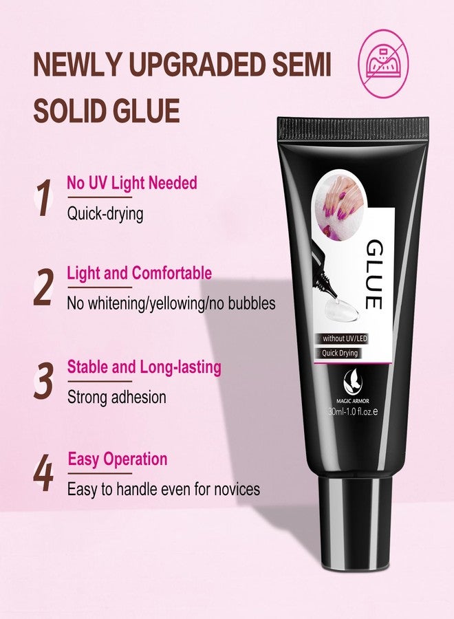 MAGIC ARMOR 30g Semi Solid Nail Glue for Press On Nail, No UV Lamp Need Gel Nail Glue with Cuticle Pusher and Nail File, Quick Drying Gel Long Lasting for Fake Acrylic Nails - Image 2